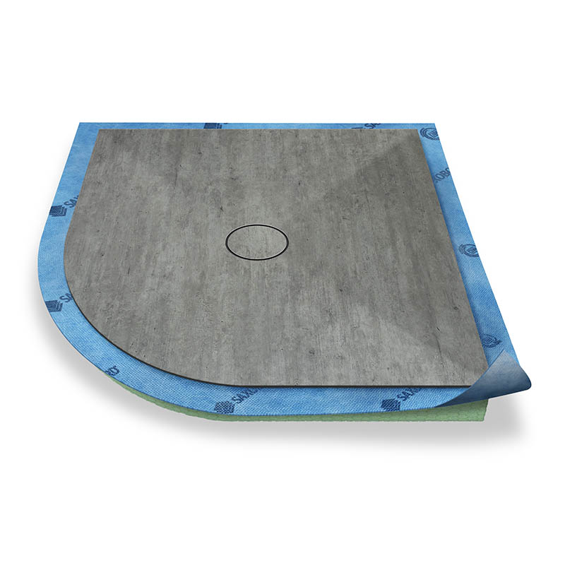 Viertelkreis-Duschelement Punktablauf mit Dekoroberfläche 80x90 cm